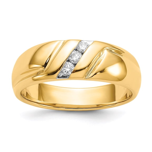 14K Yellow Gold Ring Band Men's Diamond Round Mens