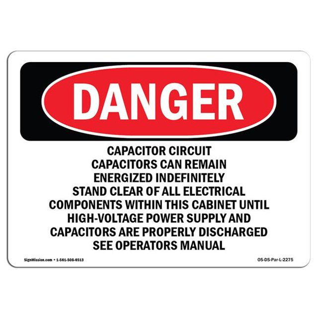 SignMission OS-DS-A-1218-L-2275 Panneau de Danger OSHA 12 x 18 Po - Condensateurs de Circuit Peut Rester