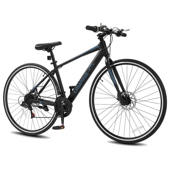 UBesGoo Hybrid Bike for Adult, 700C Road Bike,  21 Speed City Commuter Bicycle, Disc Brakes, Black Blue