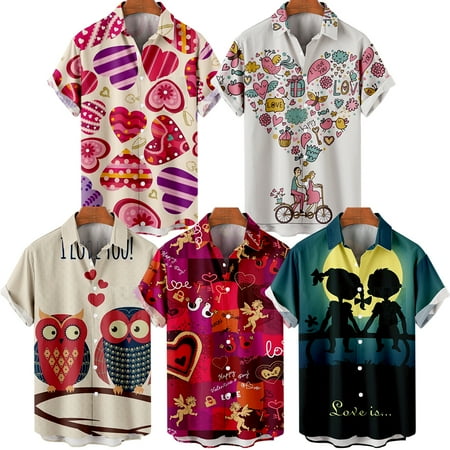 

MLFU Men Dad Valentine s Day Button Up Hawaii Shirts with Pocket Classic Clothes For Men Boys