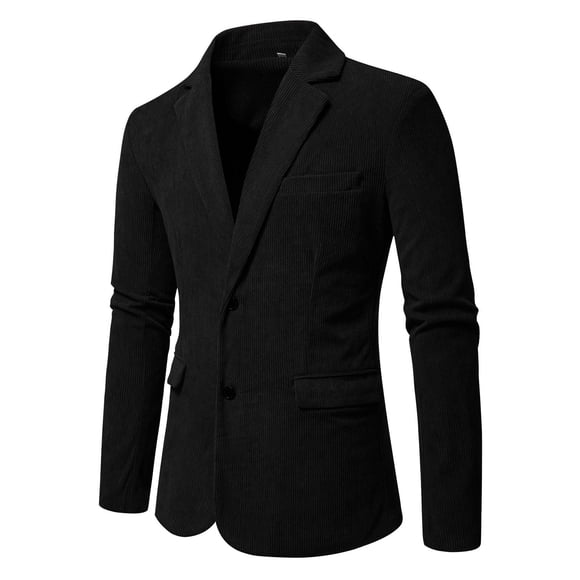 GreatBaby Men's Solid Color Suit Jackets Fall Long Sleeved Lapel Collar Fitting Slim Blouses Suitable for Semi Formal Office Work Wearing(Black#1,S)
