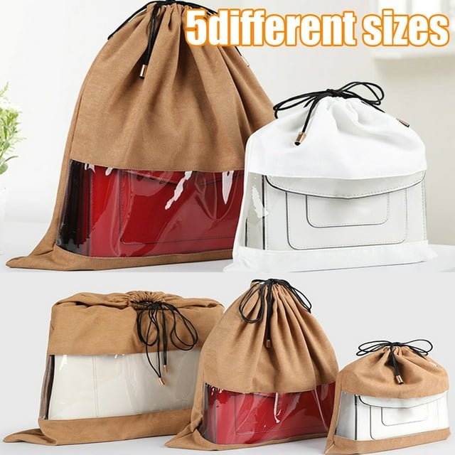 Neinkie Jumbo Non-Woven Fabric Dustproof Drawstring Dust Covers Large Cloth Storage Pouch String Bag for Handbags Purses Shoes Boots, Portable Transparent Clothes Pouch