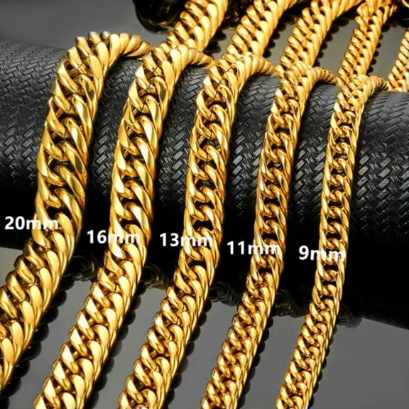 QQTDFG Heavy 9/11/13/16/20mm Stainless Steel Curb Chain Necklace Bracelet for Cool Men-Gold Tone-20mm-40inch or 101cm