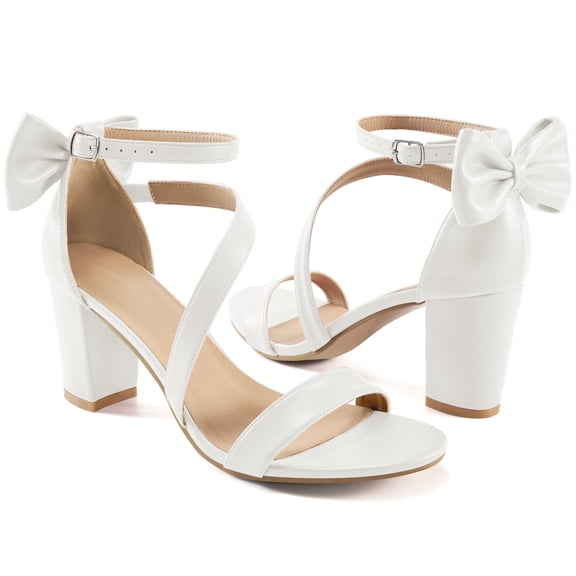 Ecetana Women's High Heel Sandals with Bow Strappy Chunky Heel Dress Shoes for Party Wedding