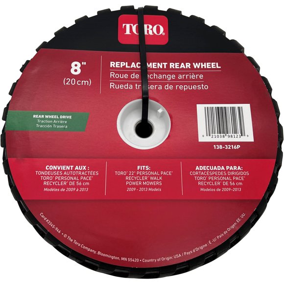 Rueda Trasera para Segadora Toro 8" Negra y Blanca Sin Terminar
