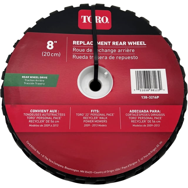 Rueda Trasera para Segadora Toro 8" Negra y Blanca Sin Terminar