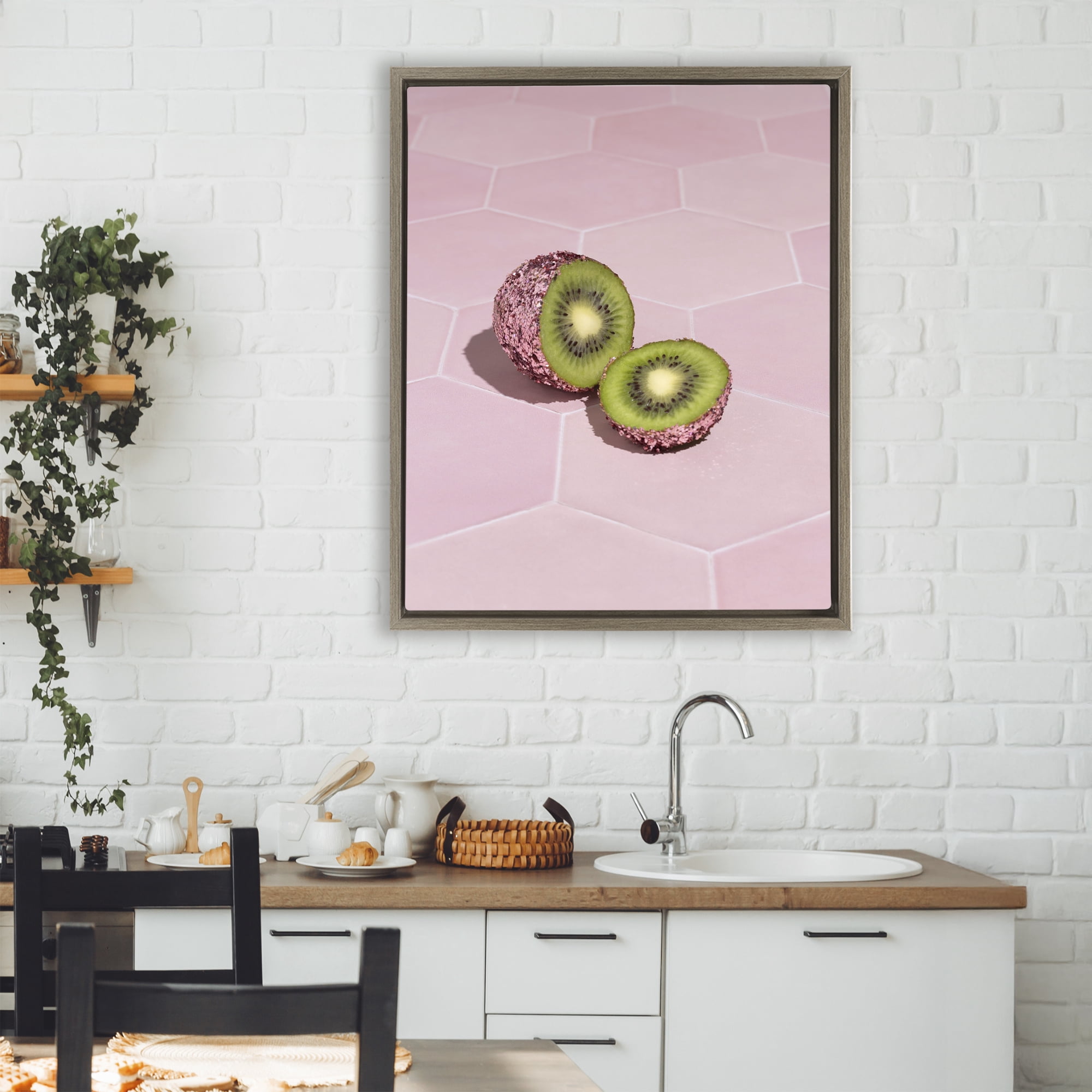 Stupell Industries Pink Glimmer Kiwi Brown Framed Floater Canvas Wall Art, design by LISH Creative