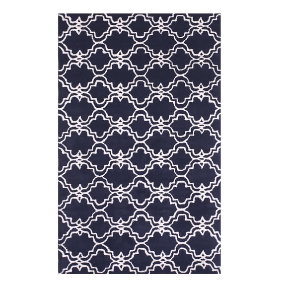 Blue Hand - Tufted Moroccan Wool Area Rug, 5x8' Ivory Rectangle - Eorc-Color:Blue,Material:Wool