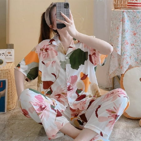 

DanceeMangoo New Sale Women Home Wear Spring Summer Short Sleeved Women Pajamas Set Long Pant Pyjamas Sets Cotton Leisure Sleepwear Set