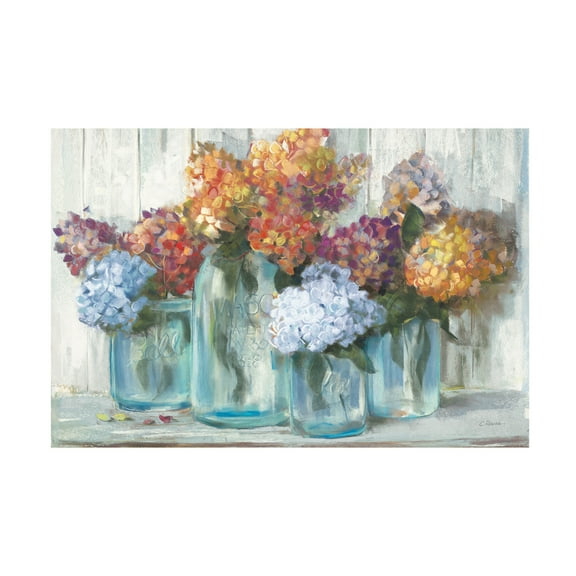 Trademark Fine Art Carol Rowan Fall Hydrangeas in Glass Jar Crop Canvas Wall Art - 12x19