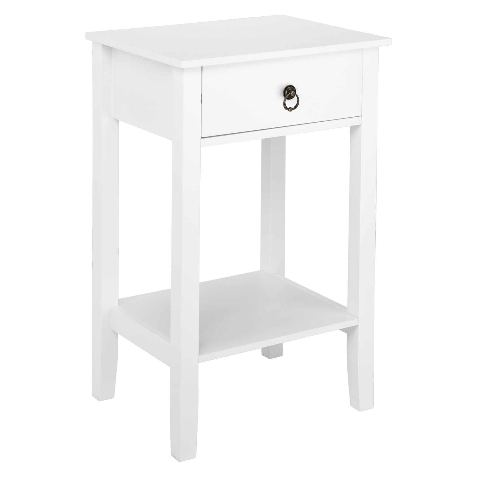 Premium Night Stand End Table with Storage Shelf with DrawerWhite & Black 