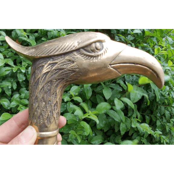 Antique Brass Eagle head Design Bird Head Handle Wooden Walking Stick Cane walking stick Cast Iron Decorative Fence Tip Topper Cane Head f28