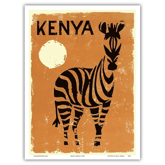 Kenya Africa - Zebra - Vintage Travel Poster c.1960 - Master Art Print (Unframed) 9in x 12in