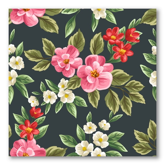 Designart ' Vintage Red and Pink Wildflowers II ' Traditional Canvas Wall Art Print