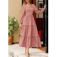 thumbnail image 3 of PRETTYGARDEN Women's Spring Long Sleeve Smocked Maxi Dress Casual Square Neck Swiss Dot Tiered Ruffle Flowy Pocket Dresses, 3 of 10