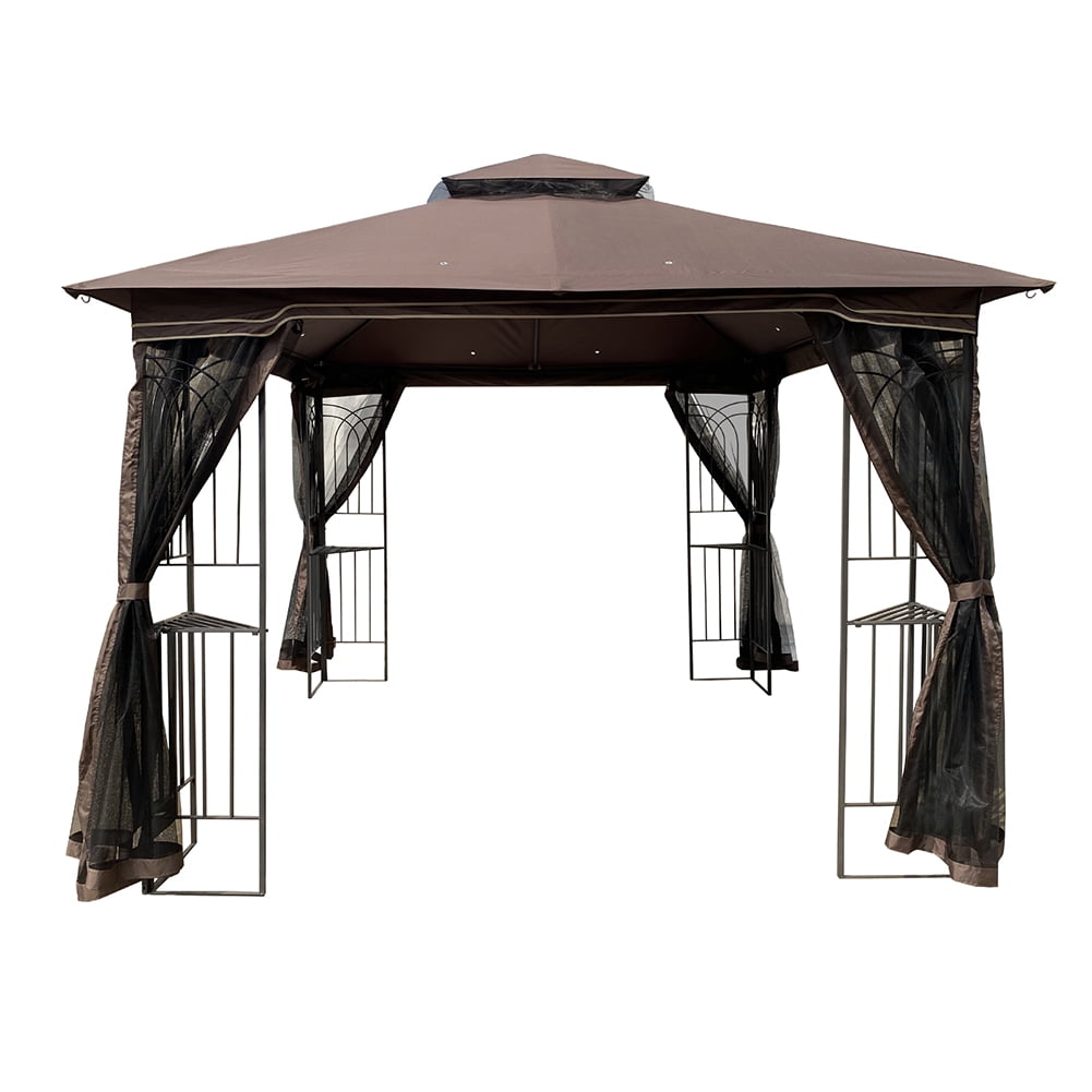 Kadyn 10x10Ft Outdoor Party Tent, Wedding Party Tent with Ventilated Double Roof and Mosquito net(Detachable Mesh Screen On All Sides), Wedding Sun Shelter for Backyard, Deck,Brown Top Kadyn 10x10Ft Outdoor Party Tent, Wedding Party Tent with Ventilated Double Roof and Mosquito net(Detachable Mesh Screen On All Sides), Wedding Sun Shelter for Backyard, Deck,Brown Top