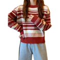 thumbnail image 4 of Suéter de rayas rojas para mujer, parte superior de Navidad y Año Nuevo, combina con todo, moda juvenil, animado, otoño e invierno, grueso, cálido, suelto, cuello redondo generoso, 4 of 4