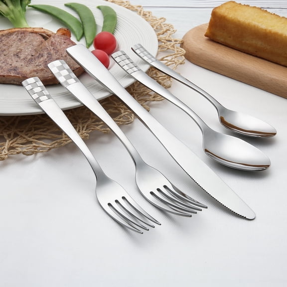 KitchenTrend Checkmate 40-Piece Mirror Polished Stainless Steel Flatware Set with Silver Handles (Service for 8)