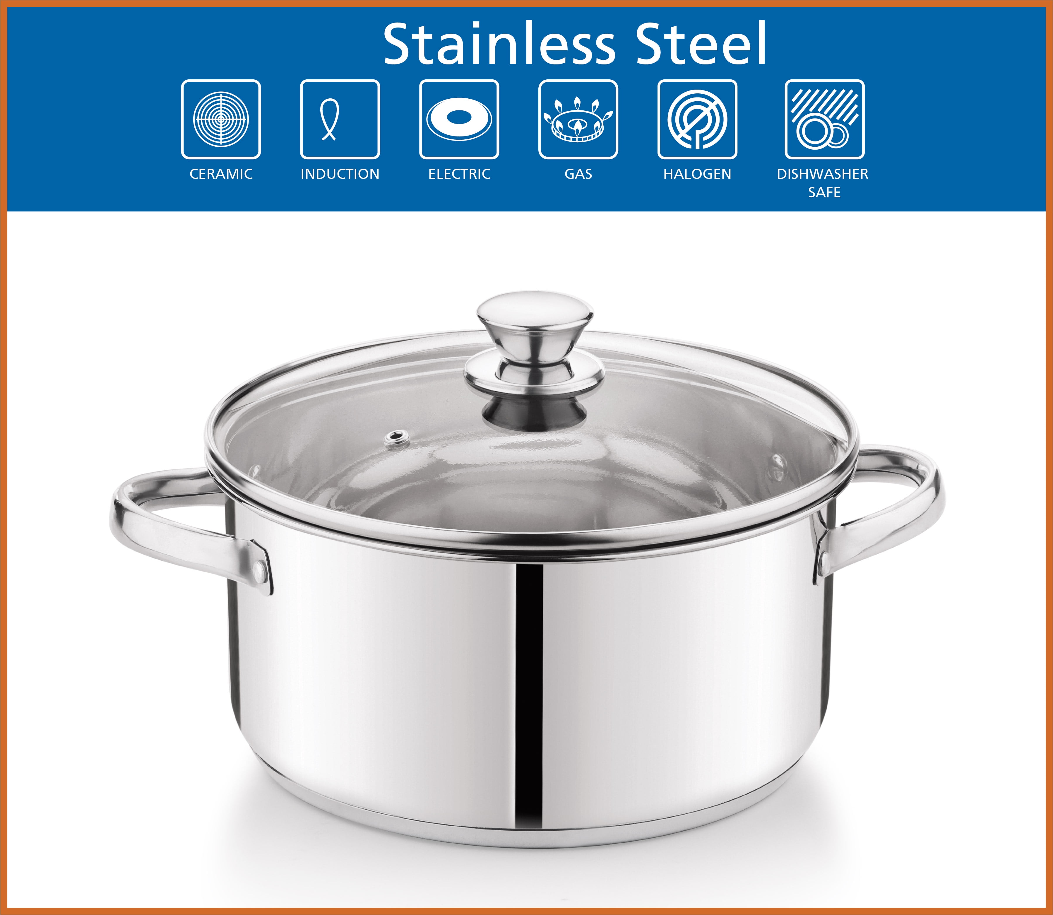 Mainstays Stainless Steel 5-Quart Dutch Oven with Glass Lid, Riveted Handles