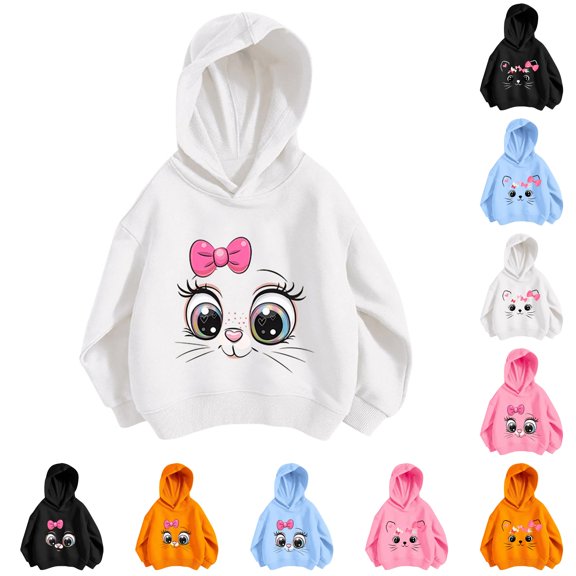 RMGVDSD Cute Hoodies for Girls Trendy Hooded Sweatshirts Kids Girl Cartoon Print Hoodie Pullover Tops Back To School Fashion Clothes 8-9 Years