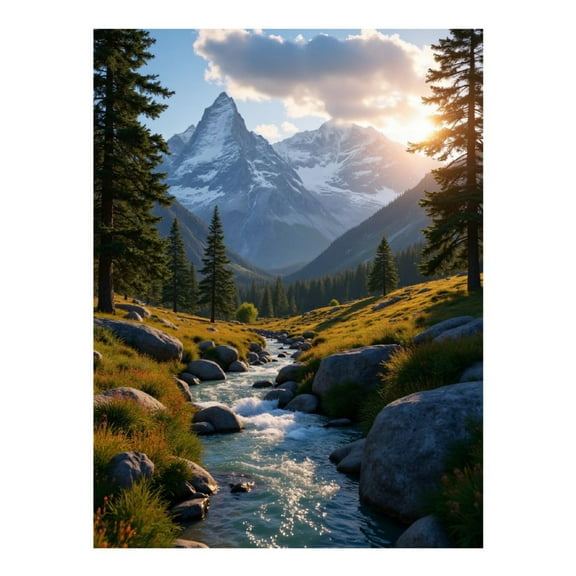 Diamond Art Kit for Adults, Mountain Stream Sunrise Landscape Diamond Painting for Adults Beginners, 5D DIY Diamond Art Painting Kits, Colorful Diamond Painting Craft for Home Decor 12x16