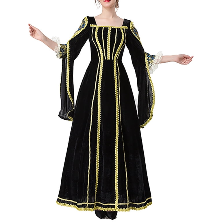Lenago Dresses For Women Party Dresses Ladies' Noble Costume Halloween 3/4  Sleeves Square Collar Mid Length Elegant Lace Cosplay Thicken Dress Evening  Gown For Cocktail Party - Walmart.com