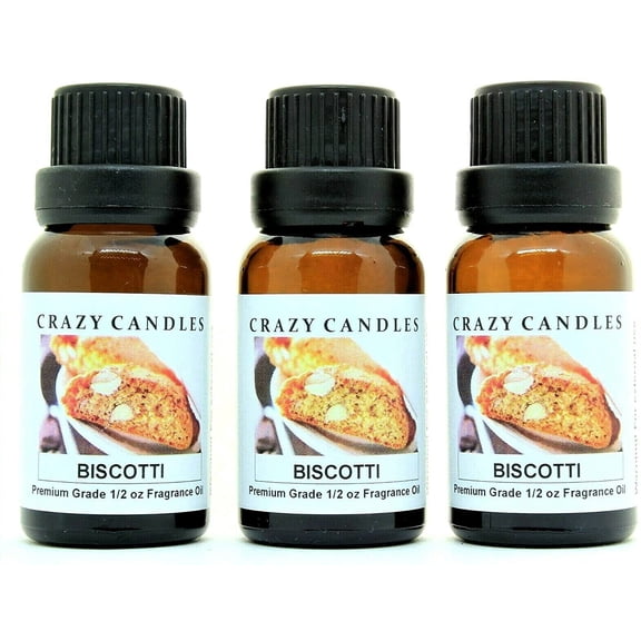 Crazy Candles Biscotti 3 Bottles 1/2 Fl Oz Each (15ml) Premium Grade Scented Fragrance Oil Made in USA