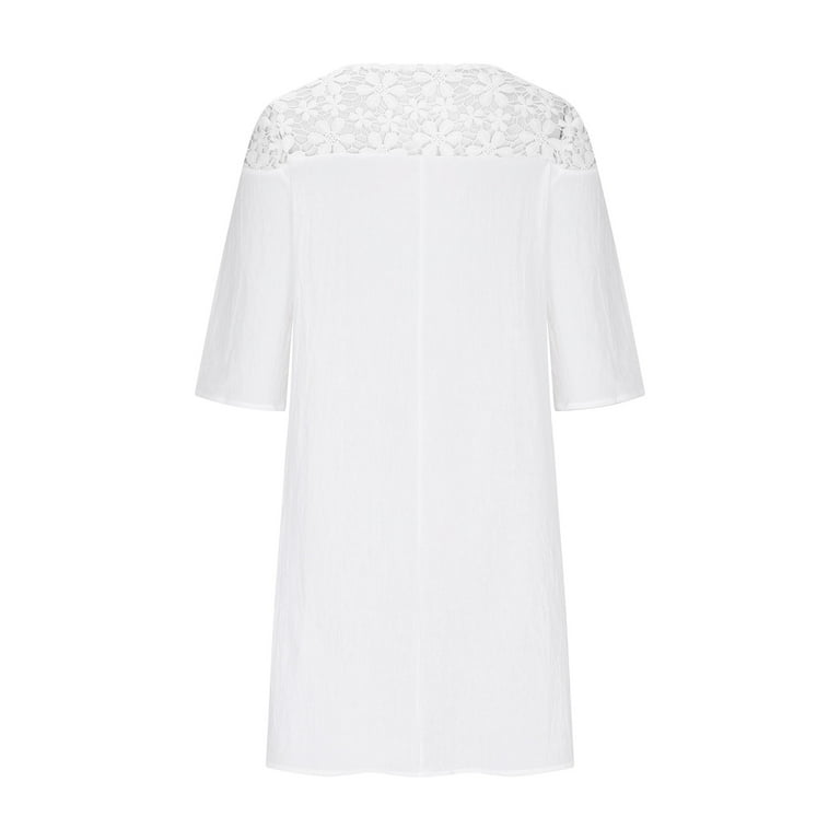 Sakmal Shift Womens Dresses Spring Linen Midi White Semi Formal Dress Lace  Short Sleeve Dresses for Women - Walmart.com
