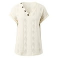 thumbnail image 4 of Women Summer Tops Women's Spring/ summer Solid Color V Neck Short Sleeve Button Loose T Shirt for Women Long V Neck T Shirts for Oversized Tops plus Size Shirt Athletic Long Sleeve under Beige L, 4 of 6