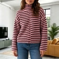thumbnail image 2 of Womens Striped Zip Up Sweaters Mock Neck 2026 Fall Trendy Casual Long Sleeve Loose Fit Knit Cardigan Tops, 2 of 9