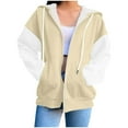 thumbnail image 2 of FRSASU Women's Color Block Zip up Hoodie Sweatshirt Casual Long Sleeve Jacket with Pockets Loose Tops Beige, 2 of 6