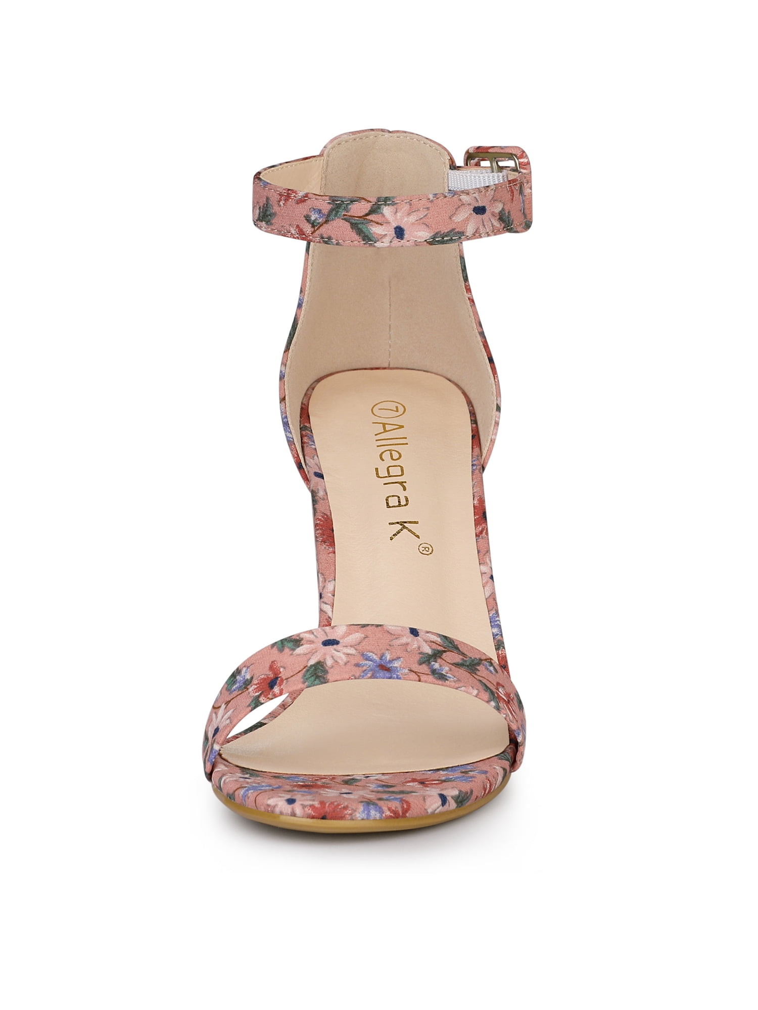 DARING DIVA Women's Floral Print Open Toe Block High Heels Red Sandals 10.5 Pink Red