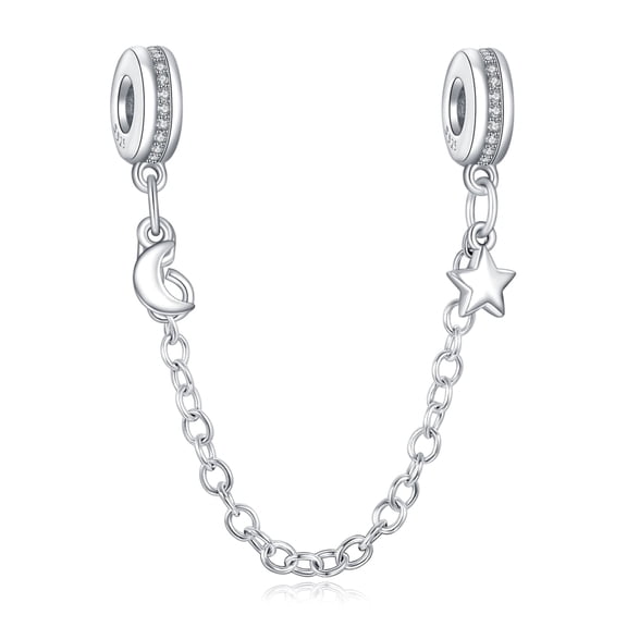 NINGAN 925 Sterling Silver Charms fit Bracelets Necklaces Star&Moon Safety Chain Charm Dangle Beads Charms for Women Girls