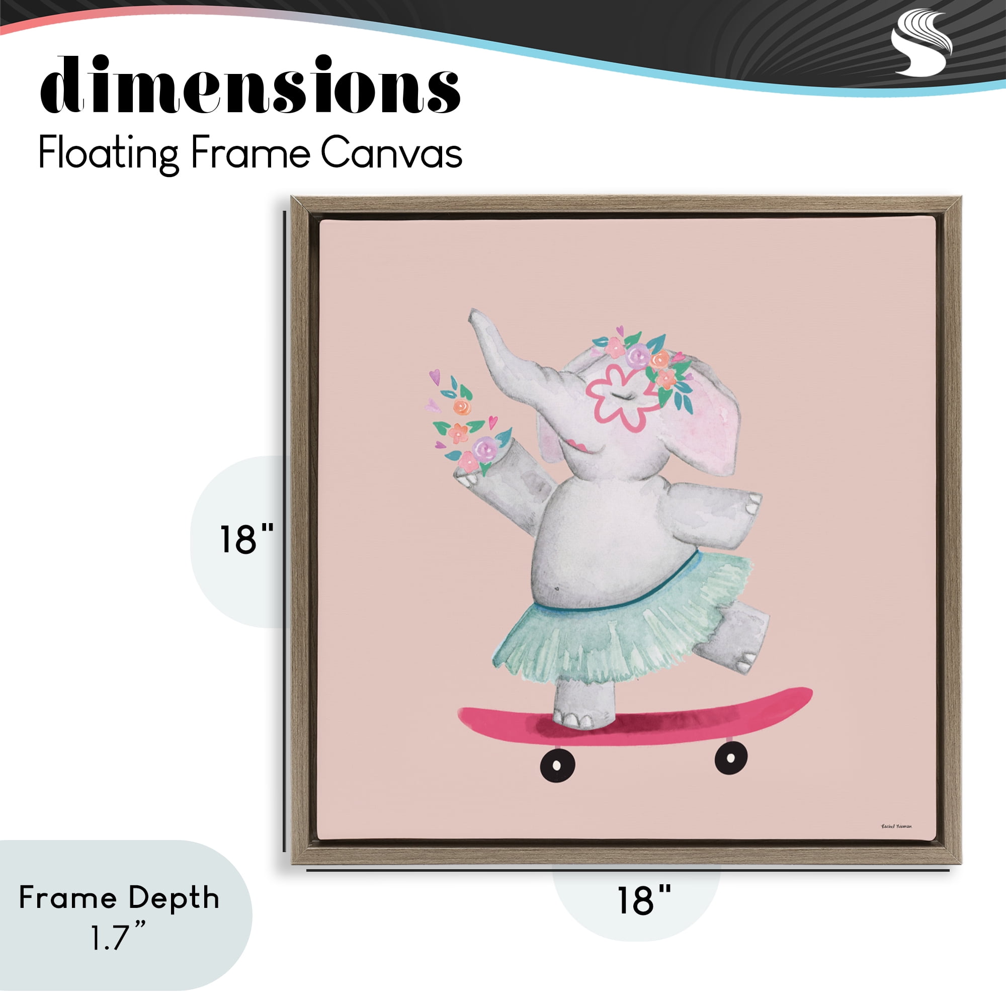 Stupell Industries Skateboarding Elephant with Flowers Brown Framed Floater Canvas Wall Art, design by Rachel Nieman