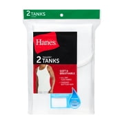 Hanes Men's Tank Undershirt, Cotton, Moisture-Wicking, White, 2-Pack