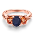 thumbnail image 3 of Gem Stone King 18K Rose Gold Plated Silver Blue Sapphire and Orange Sapphire Filigree Style 3 Stone Ring for Women (2.90 Cttw, Oval 8X6MM and 6X4MM) (Size 6), 3 of 6