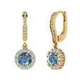 thumbnail image 2 of 2.23Ct Round Cut Halo Drop Dangle Blue Moissanite 14K Yellow Solid Solid Gold Everyday Dainty Earrings Lever Back, 2 of 7