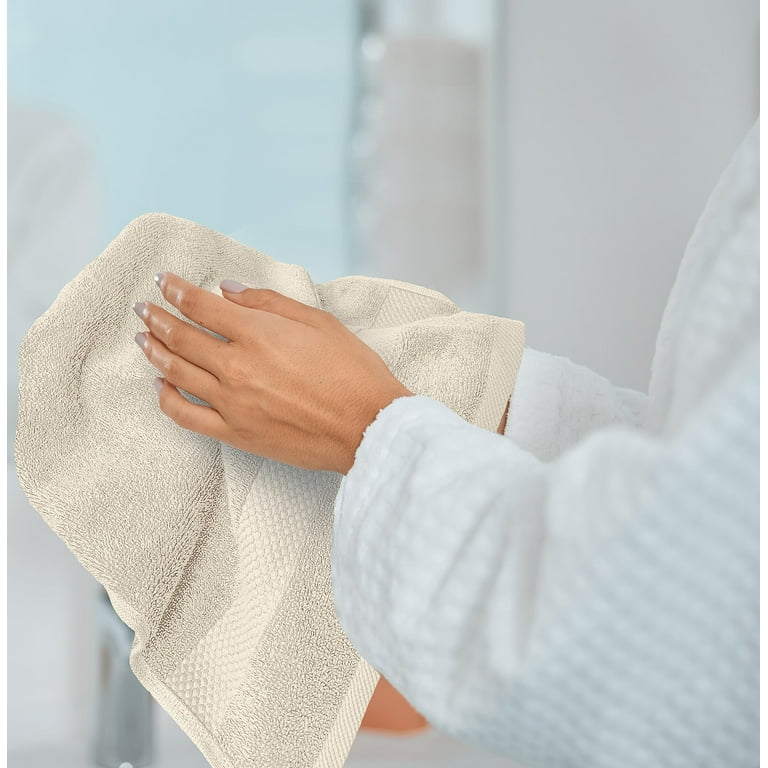 White Classic Luxury Hand Towels for Bathroom-Hotel-Spa-Kitchen-Set - Circlet Egyptian Cotton - 16x30, 6 Pack, Ivory, Size: 16 x 30, Beige