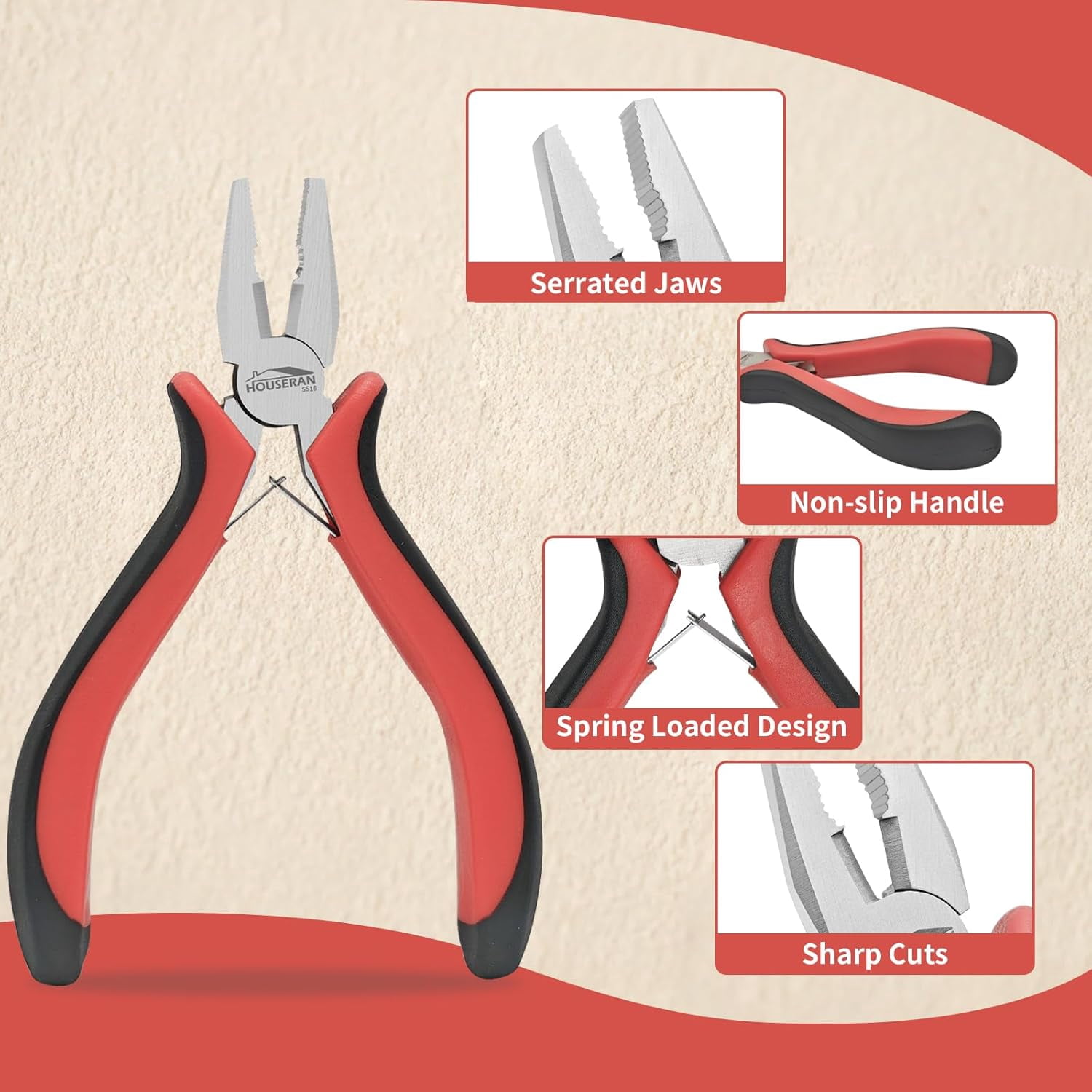 5 Pack 5" Mini Lineman Pliers, Combination Pliers with Side Cutter, Small Linesmans Plier with Spring Mechanism, Electrical Plier for Jewelry Making, DIY, Craft, Model