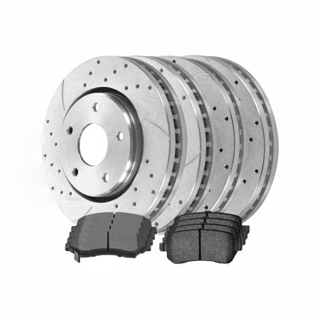 Front & Rear Drilled Slotted Brake Rotors Silver & Ceramic Pads Kit BRKPKG039718