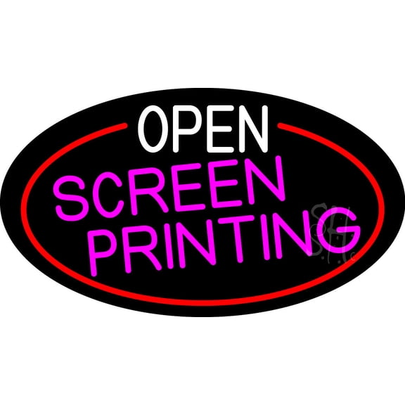 Open Screen Printing Oval With Red Border LED Neon Sign 13 x 24 - inches, Clear Edge Cut Acrylic Backing, with Dimmer - Bright and Premium built indoor LED Neon Sign for Computer & Electronics store.