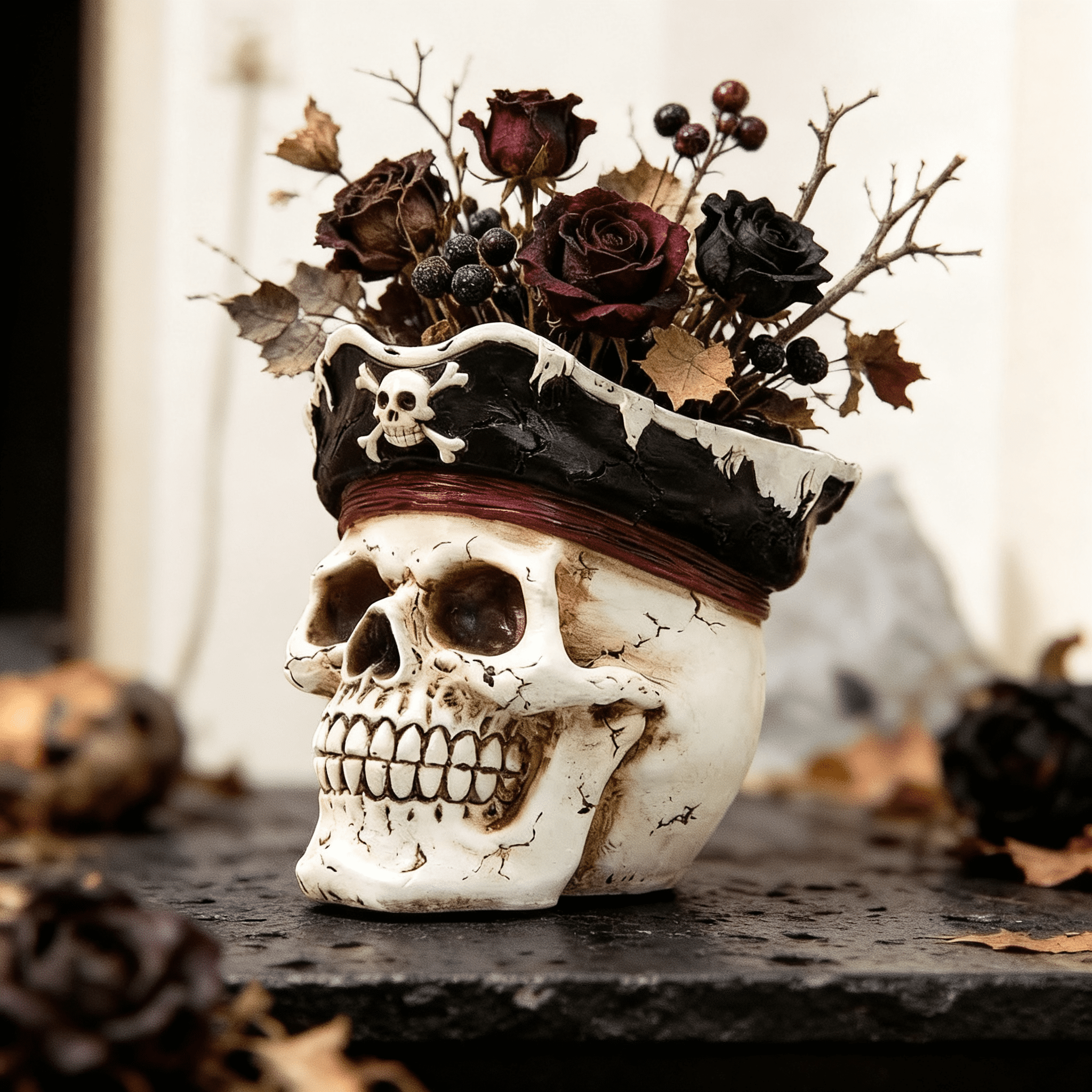 Pirate Skull Planter Flowerpot with Drainage Hole for Gothic Home Decor