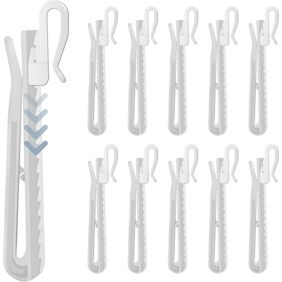 100 PCS Plastic Curtain Hooks, Adjustable Pinch Pleat Hooks, Ratchet System Pinch Pleat Curtain Hooks Pinch Pleated Curtain Drapery Pin Hook (85mm Plastic Adjust Hook)