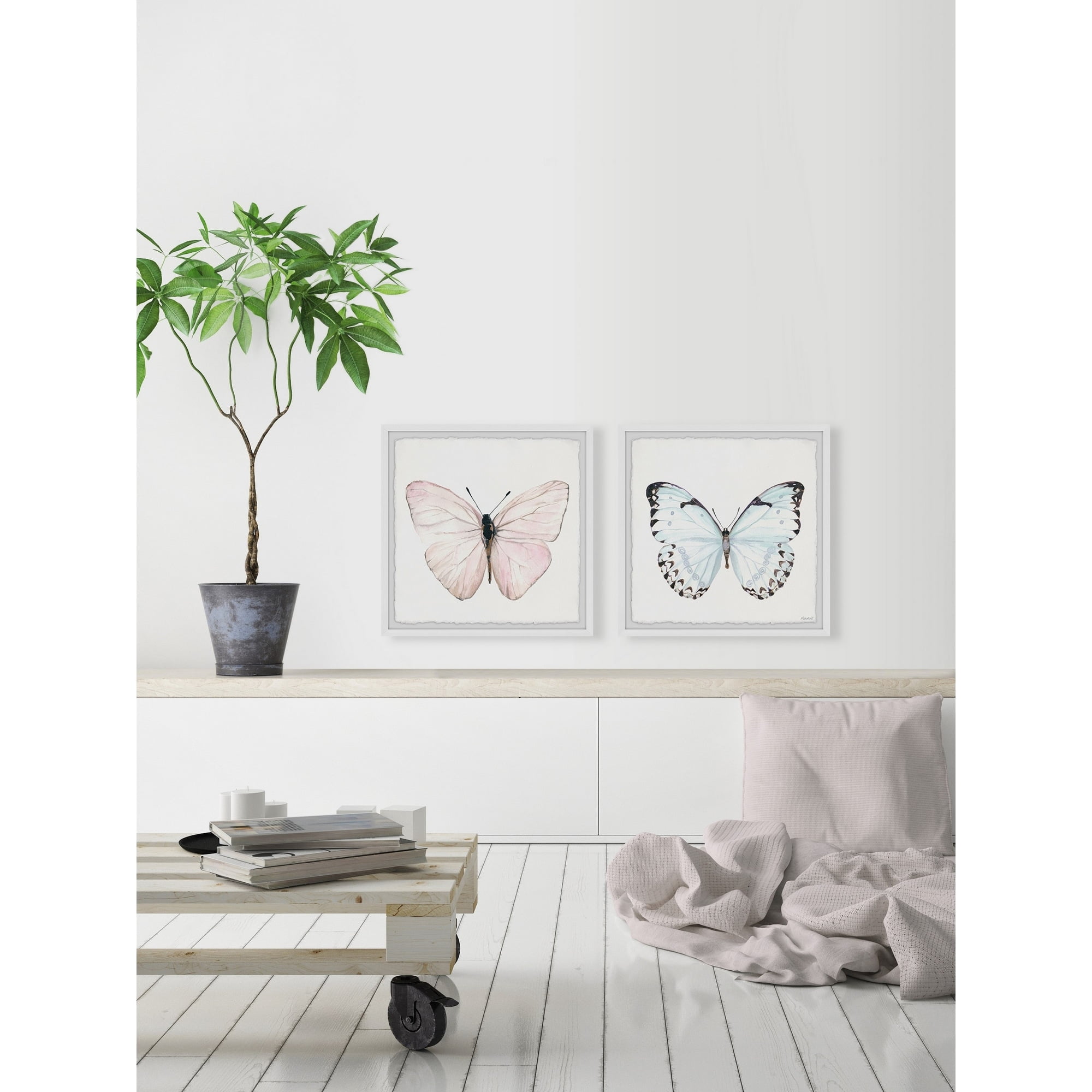 Marmont Hill Blue and Pink Butterfly Diptych, 12" x 24"
