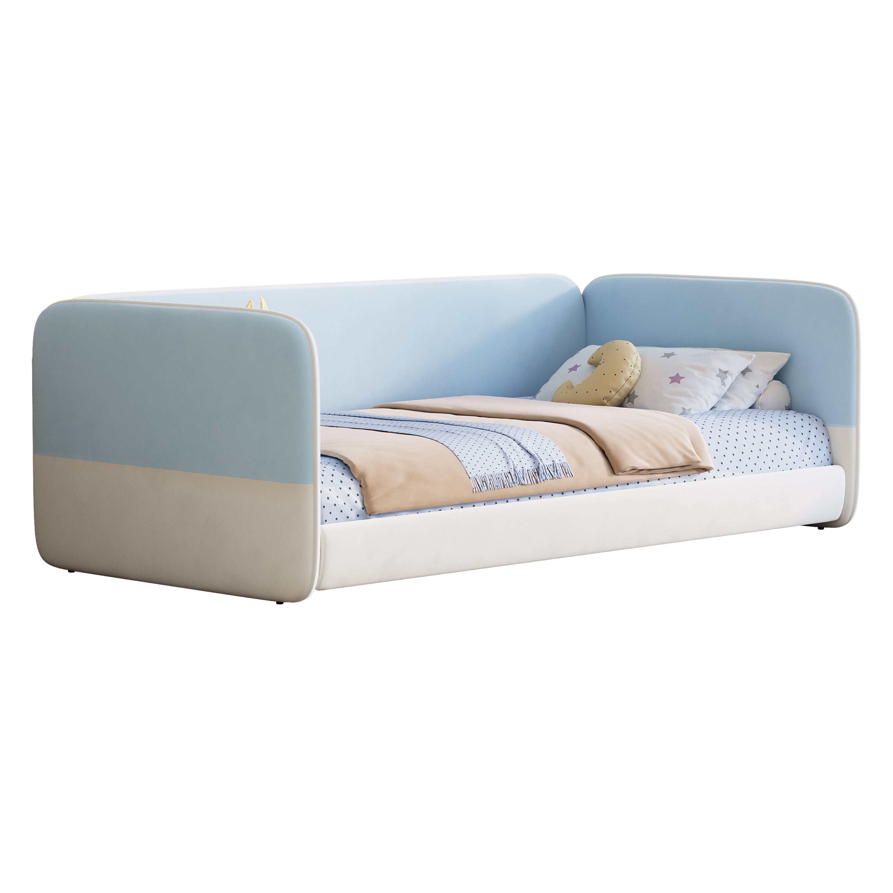 Euroco Upholstery Twin Size Platform Bed, Velvet Low Profile Floor Sofa Bed, Blue
