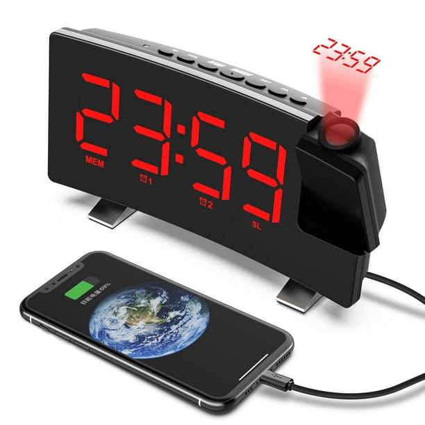 Redcolurful Fm Radio Horloge Led Horloge Numérique Smart Projection Réveil Montre Table Électronique Horloge de Bureau