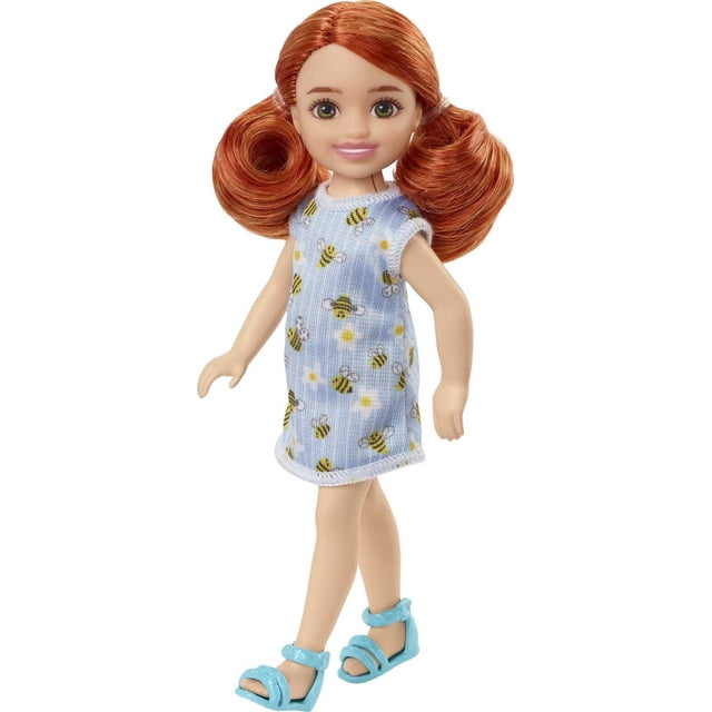 Barbie Chelsea Doll (Red Hair) Wearing Bumblebee & Flower-Print Dress and Blue Sandals, Toy for Kids Ages 3 Years Old & Up Barbie -