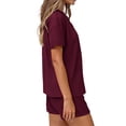thumbnail image 3 of MOSHU 2 Piece Sets for Women Summer Lounge Short Sets Casual Oversized V Neck Shirts And Shorts Matching Fashion Outfits, 3 of 9