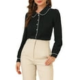 thumbnail image 5 of INSPIRE CHIC Women's Blouse Peter Pan Collar Puff Sleeve Contrast Trim Button Down Shirt L Black, 5 of 7