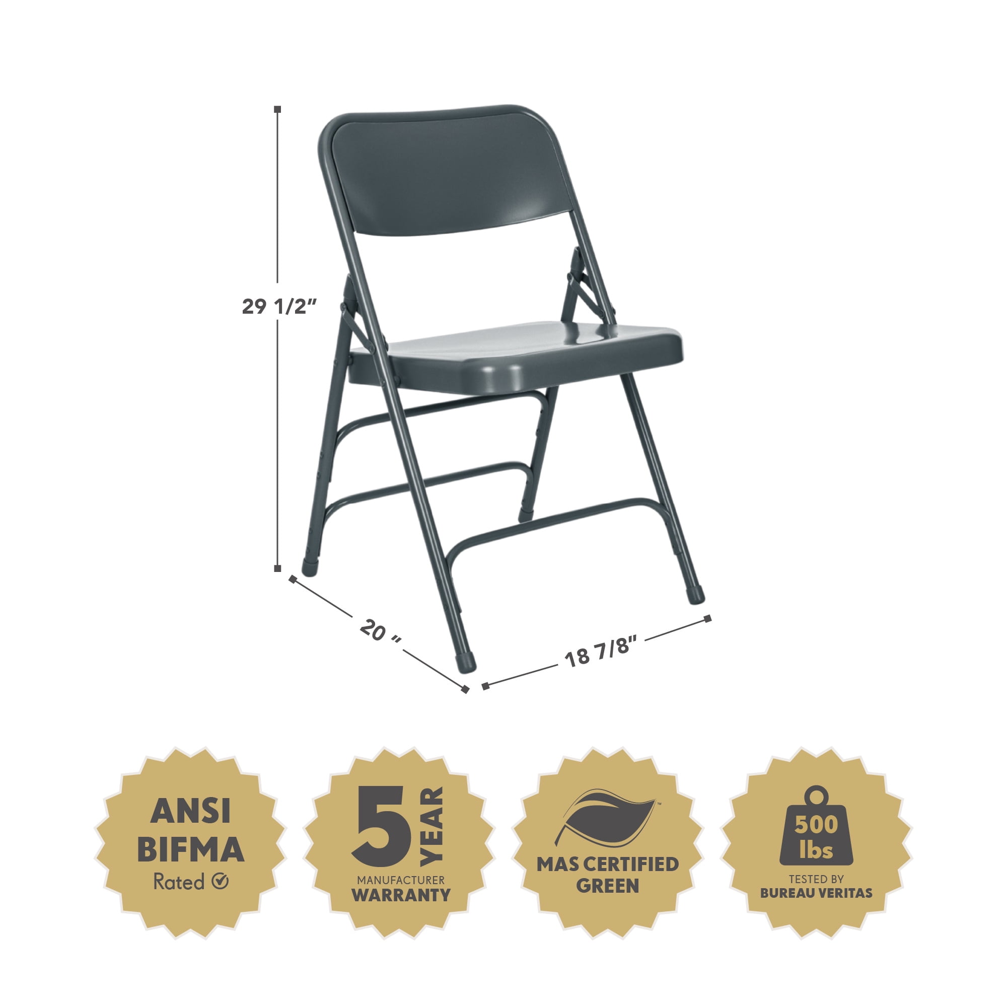Hampden Furnishings Bernadine Collection All Metal Triple Brace Folding Chair, Blue, Pack of 4